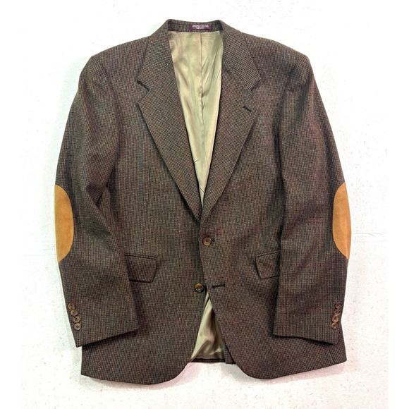 vtg Evan Picone 42L Brown Windowpane Check Tweed Blazer Jacket Sport Coat USA